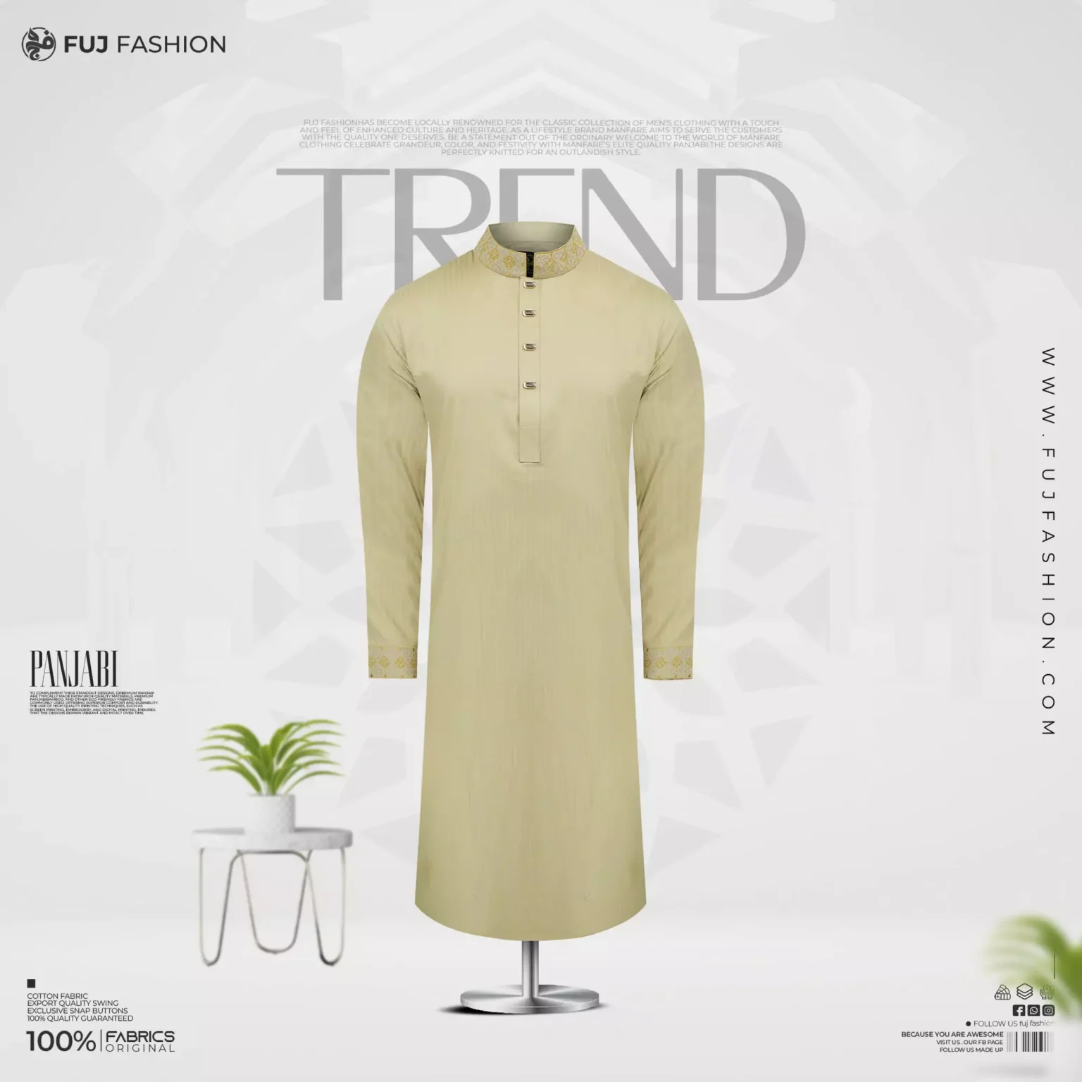 Embroidery Panjabi + Free T-Shirt