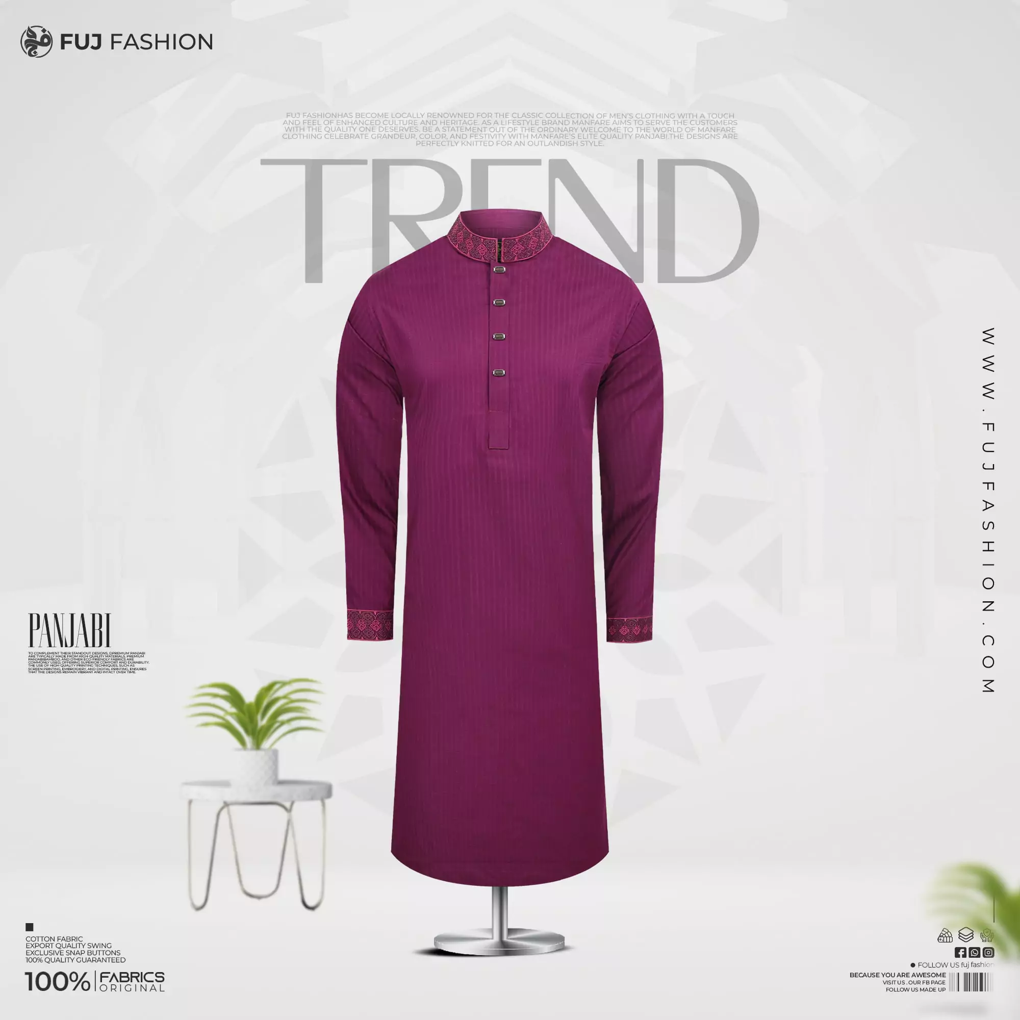 Embroidery Panjabi + Free T-Shirt