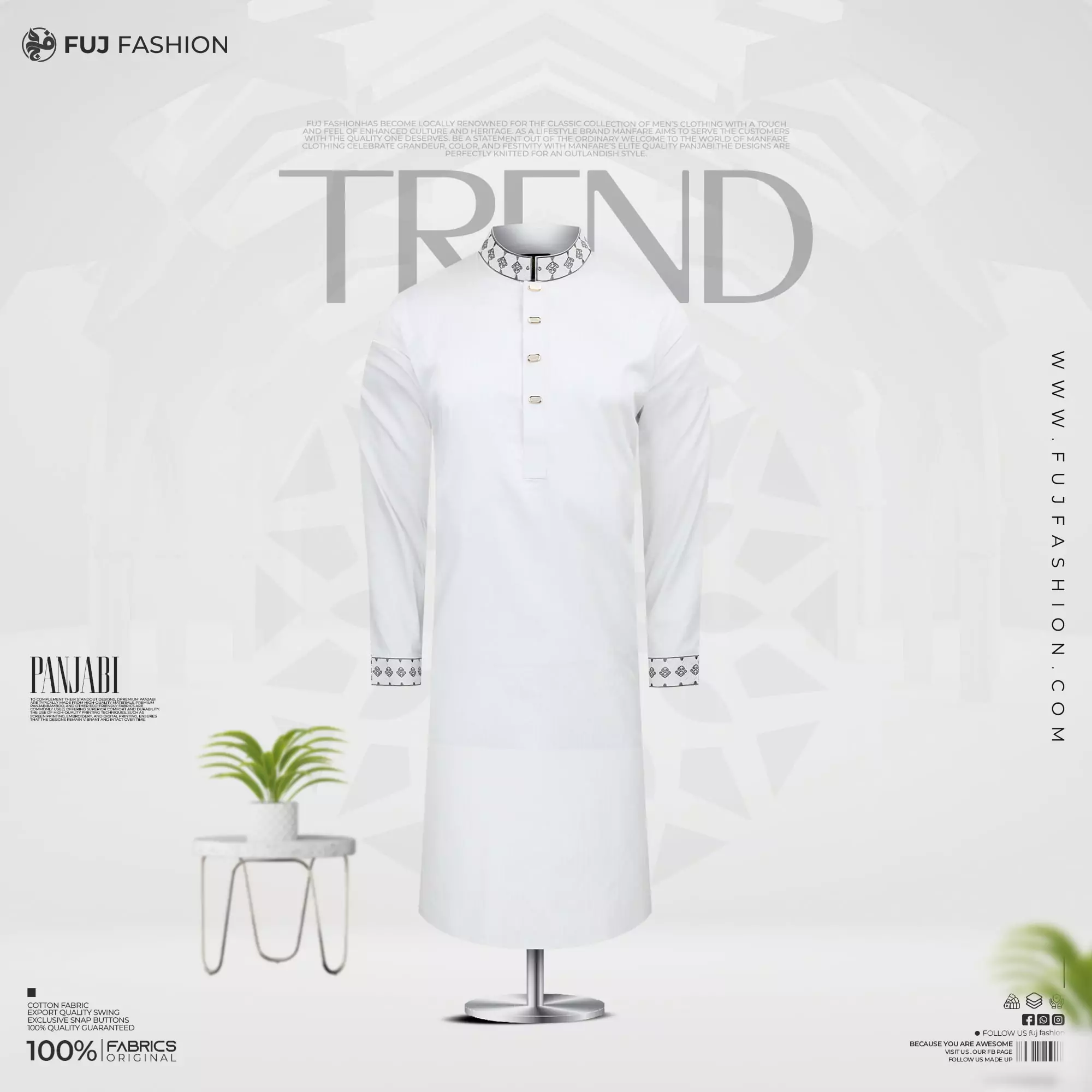 Embroidery Panjabi + Free T-Shirt